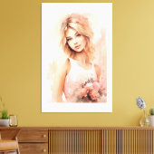 Waterverf Romantic Girl Canvas Afdruk (Insitu (Woonkamer))