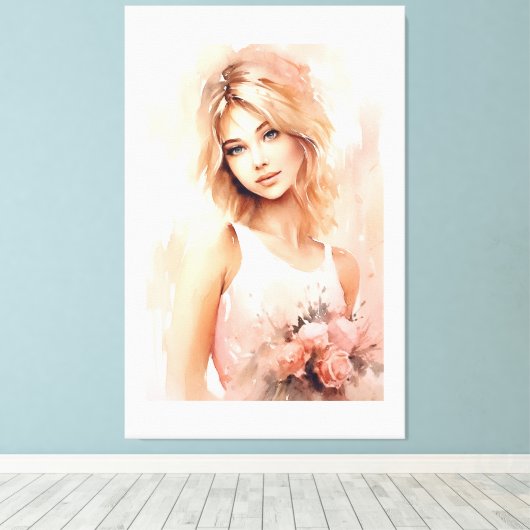 Waterverf Romantic Girl Canvas Afdruk (Insitu (Houten vloer))