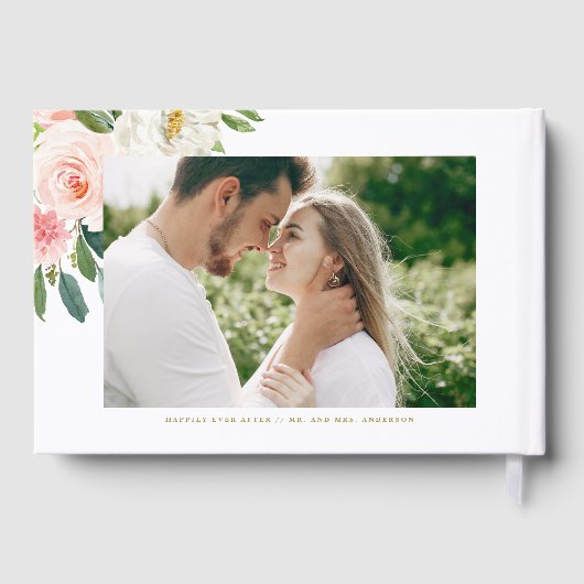 Waterverf Romantic Peach Florals I Wedding Gastenboek (Achterkant)