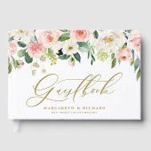 Waterverf Romantic Peach Florals I Wedding Gastenboek (Voorkant)
