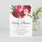 Waterverf Romantic Red Roses Baby shower Invite Kaart (Staand voorkant)