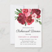 Waterverf Romantic Red Roses Rehearsal Dinner Kaart (Voorkant)