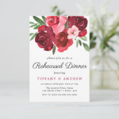 Waterverf Romantic Red Roses Rehearsal Dinner Kaart (Staand voorkant)