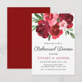 Waterverf Romantic Red Roses Rehearsal Dinner Kaart (Voorkant / Achterkant)