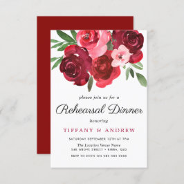Waterverf Romantic Red Roses Rehearsal Dinner Kaart