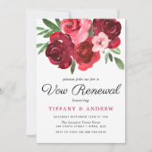 Waterverf Romantic Red Roses Vow Renewal Invite Kaart (Voorkant)