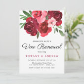 Waterverf Romantic Red Roses Vow Renewal Invite Kaart (Staand voorkant)