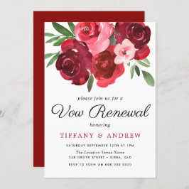 Waterverf Romantic Red Roses Vow Renewal Invite Kaart