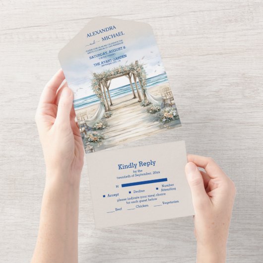 Waterverf Romantic Summer Wedding All In One Uitnodiging (Afscheurbaar)