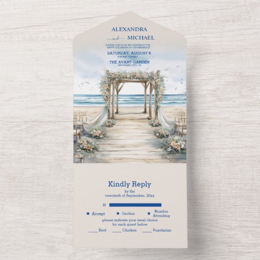 Waterverf Romantic Summer Wedding All In One Uitnodiging (Binnen)