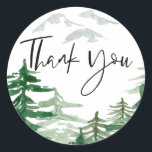 Waterverf Romantic Woodland Dank u Sticker<br><div class="desc">Het thema Woodland bedankt je sticker met groene waterverf bomen en bergen. Deze waterverf dank u sticker is perfect voor feestdagen en speciale evenementen zoals bruiloften. Dit zal ook perfect zijn voor persoonlijk en zakelijk gebruik. Overeenkomende objecten zijn beschikbaar.</div>