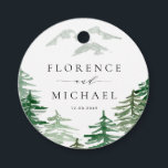 Waterverf Romantic Woodland Wedding Bedankjes Labels<br><div class="desc">Verstuur mijn dank aan familie, vrienden en gast voor je deelname aan je trouwfeest met deze aanpasbare favoriete tags. Het bevat groene waterverf bomen en bergen met moderne kalligrafie. Dit beboste beestje is perfect voor lente- en valbruiloften en andere evenementen. Personaliseer door een kort bericht aan de rug van het...</div>