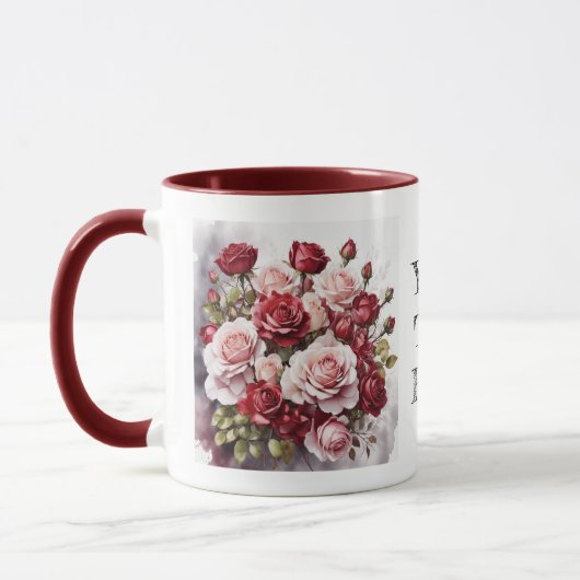 Waterverf Romantisch Schattige Rode Rose Bloemen M Mok (Links)