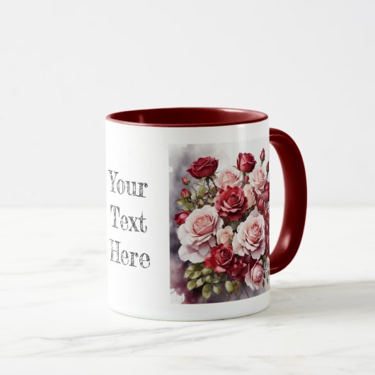 Waterverf Romantisch Schattige Rode Rose Bloemen M Mok (Voorkant rechts)