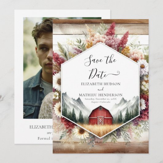 Waterverf Romantische Barnyard Wedding Save The Date (Voorkant / Achterkant)