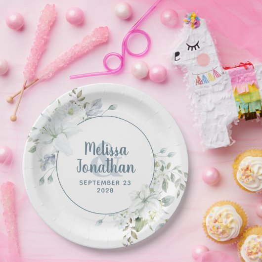 Waterverf romantische bloemetjes bruiloft papieren bordje (Feest)