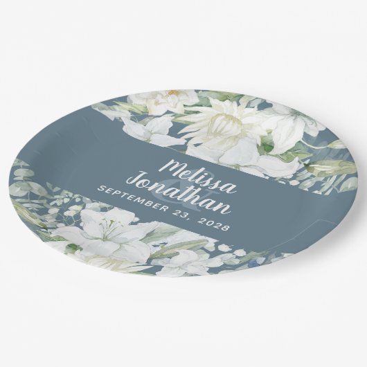 Waterverf romantische bloemetjes bruiloft papieren bordje (Gekanteld)