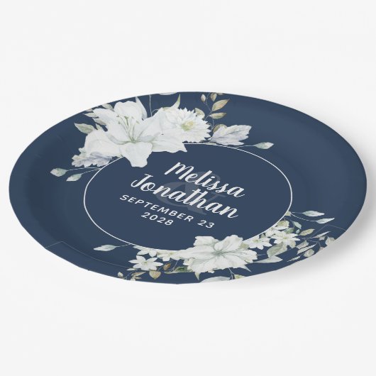 Waterverf romantische bloemetjes bruiloft papieren bordje (Gekanteld)