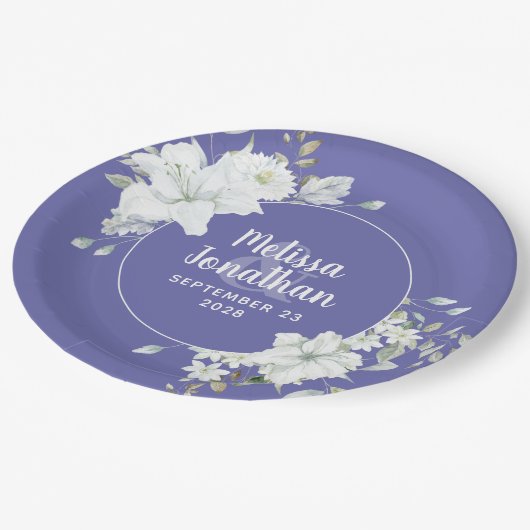Waterverf romantische bloemetjes bruiloft papieren bordje (Gekanteld)
