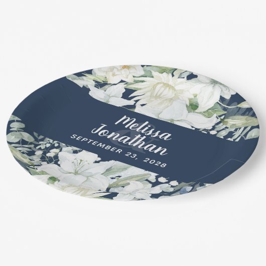 Waterverf romantische bloemetjes bruiloft papieren bordje (Gekanteld)