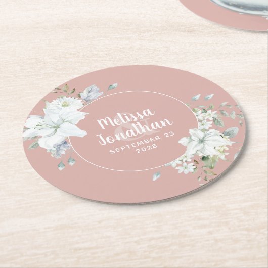 Waterverf romantische bloemetjes bruiloft ronde kartonnen onderzetter (Gebogen)
