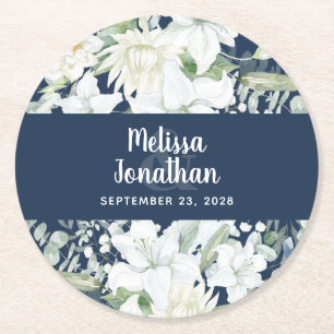 Waterverf romantische bloemetjes bruiloft ronde kartonnen onderzetter