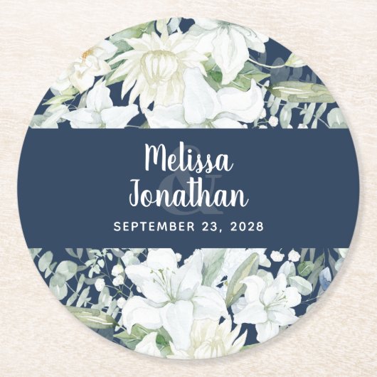 Waterverf romantische bloemetjes bruiloft ronde kartonnen onderzetter (Voorkant)