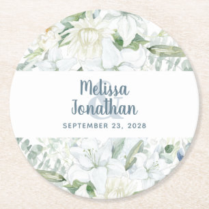 Waterverf romantische bloemetjes bruiloft ronde kartonnen onderzetter