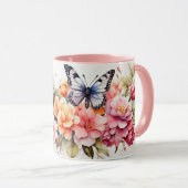 Waterverf Romantische Elegante Vlinder Bloemen Mok (Voorkant rechts)