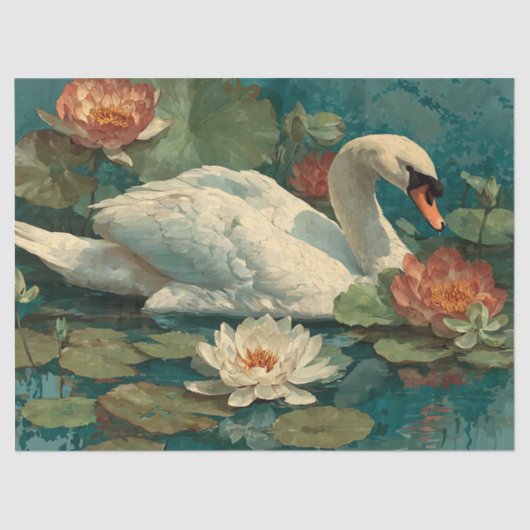 Waterverf Romantische Elegantie "Lake Swan" Decoup Tissuepapier (Voorkant)