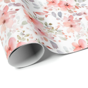 Waterverf Romantische Pastel Koraal Bloemen Cadeaupapier