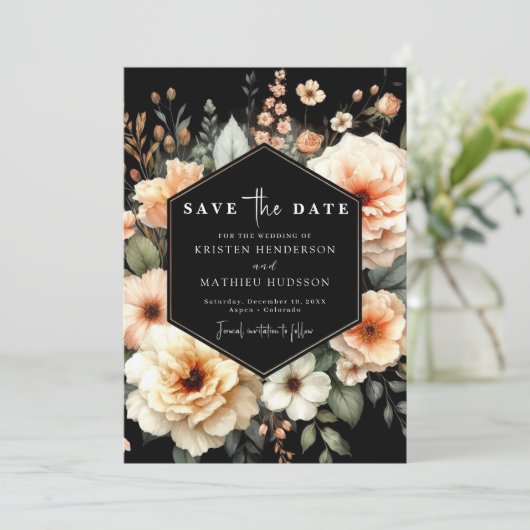 Waterverf romantische perzik bruiloft save the date (Staand voorkant)