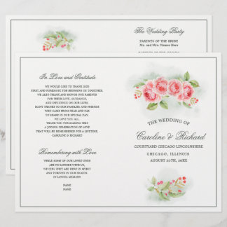 Waterverf Romantische Rozen Folded Wedding Program
