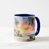 Waterverf Romantische Sunset Beach en Cottage Mok (Voorkant rechts)