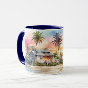 Waterverf Romantische Sunset Beach en Cottage Mok