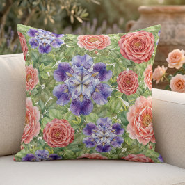 Waterverf Romantische Tuin Roos Iris Pioenroos Kussen