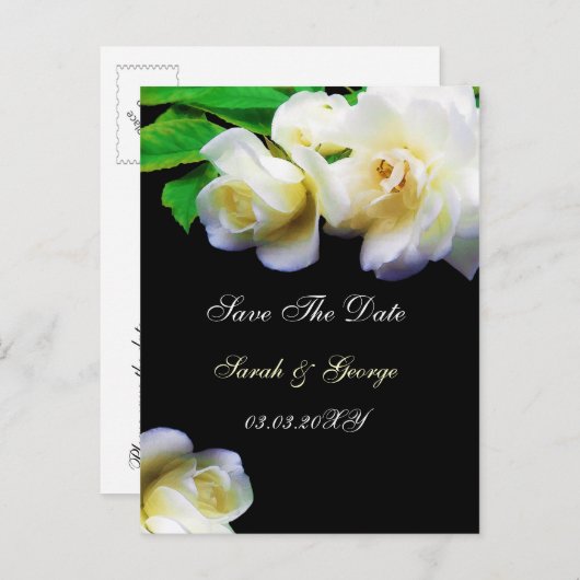 waterverf romantische witte roos save the date aankondigingskaart (Voorkant / Achterkant)