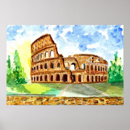 Waterverf Rome Colosseum Poster (Voorkant)