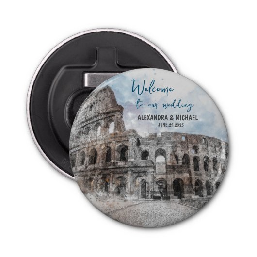 Waterverf Rome, Italië Button Flesopener (Voorkant)