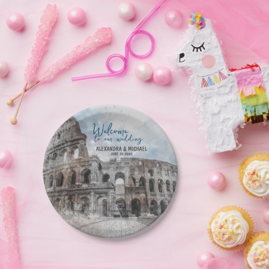 Waterverf Rome, Italië Papieren Bordje (Feest)
