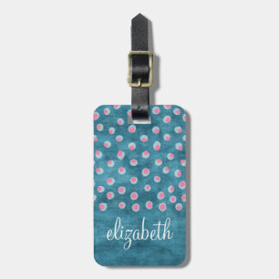 Waterverf rommelige polka stippen - blauw en roze bagagelabel