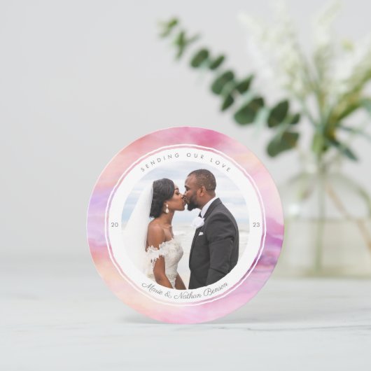 Waterverf Ronde Kaart Peach roze Paars Agate (Staand voorkant)