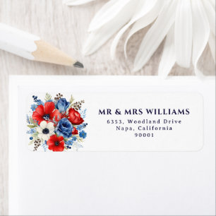 Waterverf Rood Blauw Bloemboeket Patriottisch Etiket