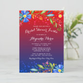 Waterverf Rood Blauw Bloemen Fiesta Vrijgezellenfe Kaart (Staand voorkant)