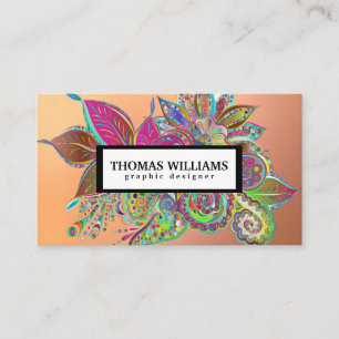 Waterverf rood blauw bloemmotief paisley patroon visitekaartje