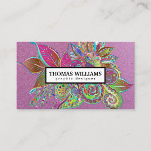 Waterverf rood blauw bloemmotief paisley patroon visitekaartje