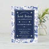 Waterverf Rood Blauw en Gouden Bloemen Sweet 16 Kaart (Staand voorkant)