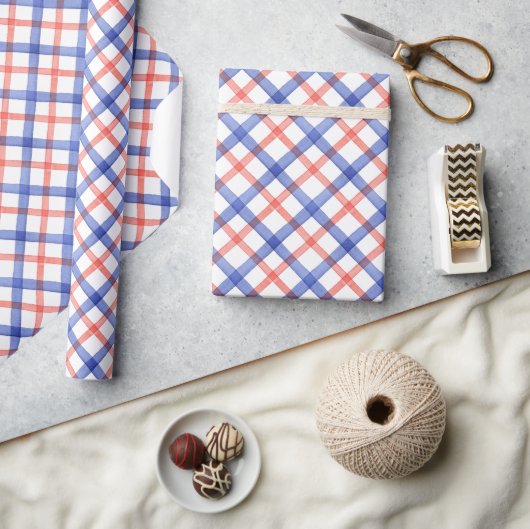 Waterverf Rood & Blauw Plaid Cadeaupapier (Crafts)