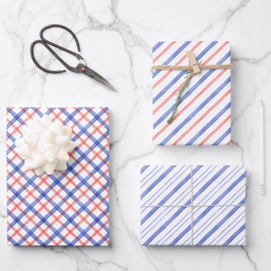 Waterverf Rood & Blauw Plaid Inpakpapier Vel (Voorkant)