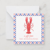 Waterverf Rood & Blauw Plaid Kreeft Gift Enclosure Notitiekaartje (Voorkant)